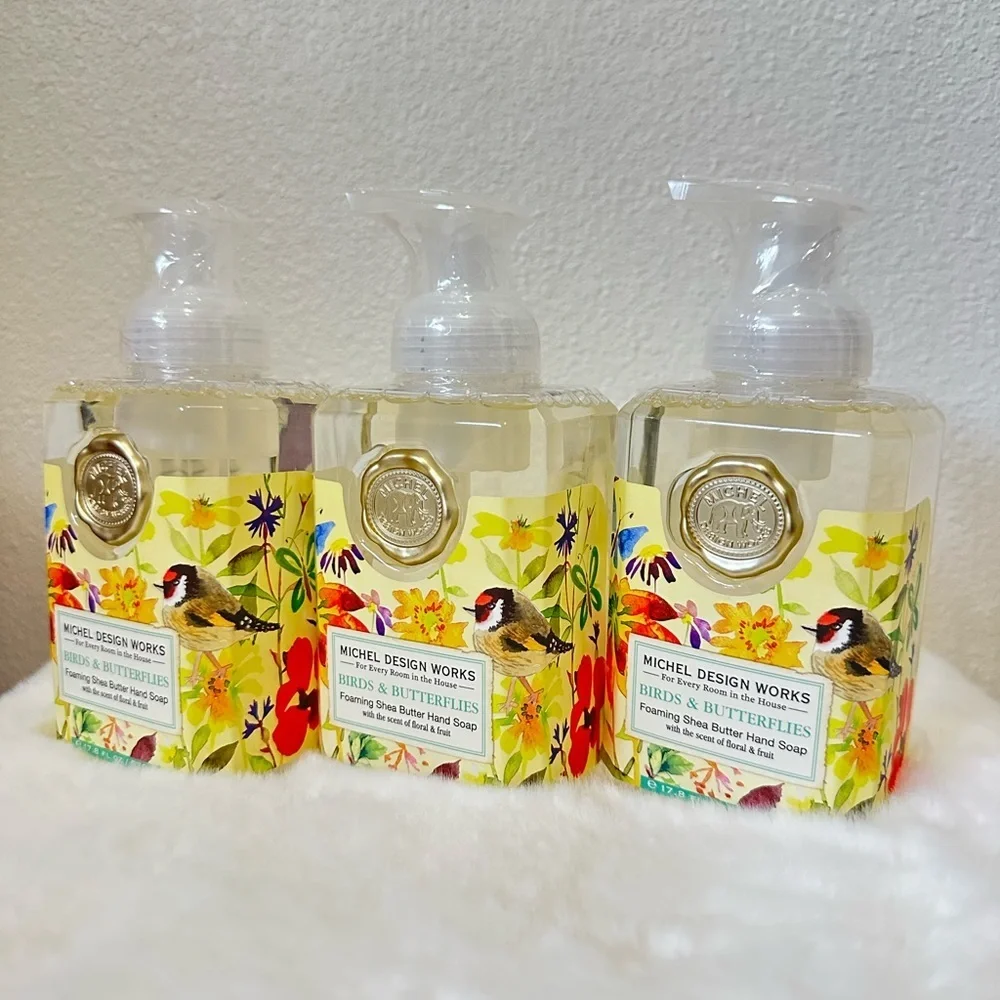 3 Pack Michel Design Works Foaming Shea Butter Hand Soap Birds & Butterflies - Picture 2 of 3